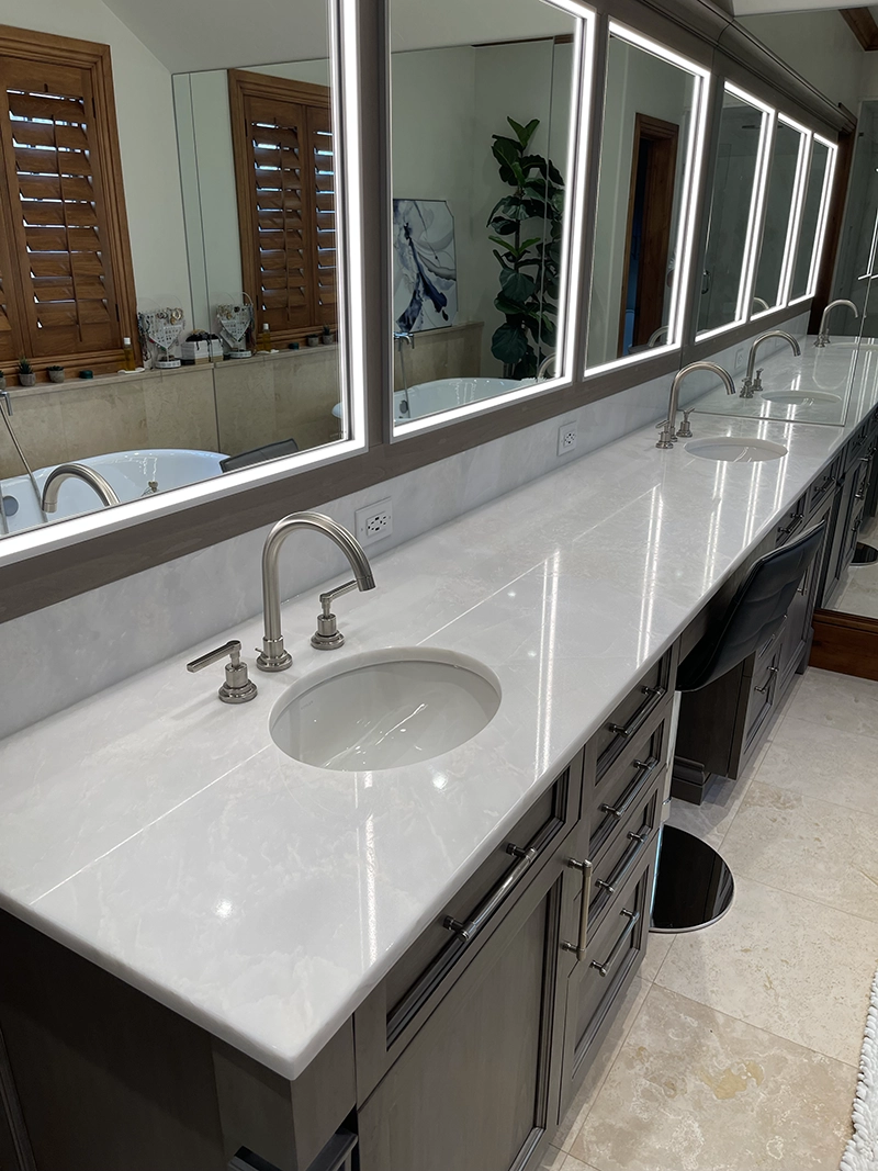 Marble bathroom vanity with protective film