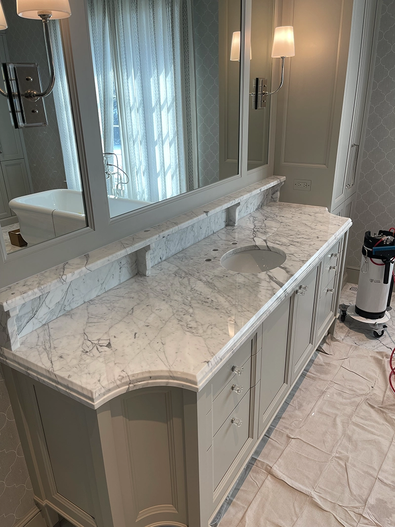 Film-protected marble vanity top